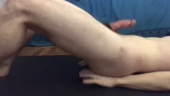 Twink squirms while trying to workout with a vibrating cock ring on - HUGE CUMSHOT on my chest