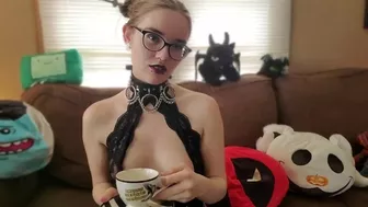 Goth Girl JoI while sipping a cup of tea and smoking - IzzyHellbourne