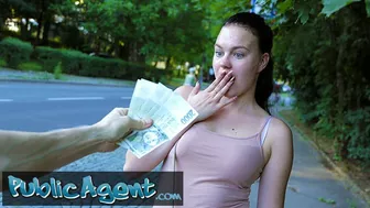 Public Agent Kiara Flow shows of her sexy long legs and fucks outside in public