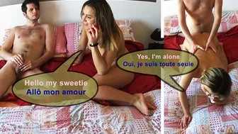 Fucked while talking to her boyfriend on the phone - cheating girlfriend