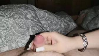 She slap my cock and let me cum hard with Long nails