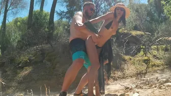 I get horny at the lake and we go to the forest to fuck - caught