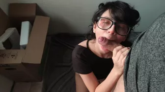 Homemade blowjob from sweet nerdy girl in glasses