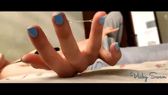 Victoria fully clothed rubs her pussy through her joggings reaching orgasm