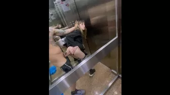 Stuck with my neighbor in elevator and he fucks my asshole with creampie