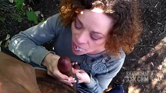 FELLATIO MASTER SUCKING SHAUNDAM BIG BLACK COCK IN THE BUSHES ON THE HINKING TRAIL