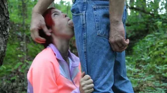 Giving the camp counselor a blowjob in the woods at summer camp