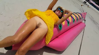 UP Yellow DRESS r NO PANTIES on Public Tropical Beach