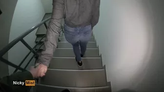 Blowjob with my neighbor in the entrance cum on my face - Nicky mist 4K