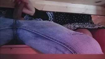 stepmom plays with her stepson's cock under the restaurant table