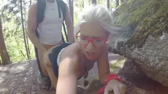 girl is Caught during fucking by a peeper in forest in all 3 holes