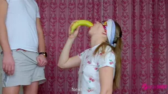 Step Brother tricked his sister when she passed a challenge with food and seduce her/ BLOWJOB/ TABOO