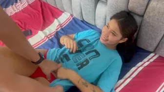 I find my stepsister with my clothes on, I take them off and I fuck her hard until I cum in her puss