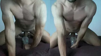 Strong man rubs dick on bed then has intense sex with sex toys. Ben Basilisk