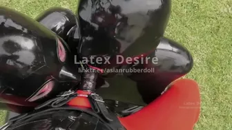 Two rubber doll hungry slutty mouths used Latex Rubber Strapon Mistress POV