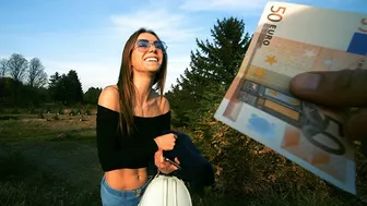 Hot babe sucks strangers dick for extra money in public