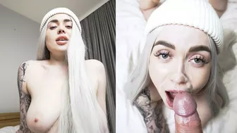 Hot blonde with tight wet pussy rides cock and gets cum on her cute face