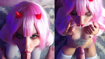 Zero Two sucks cock and gets cum on face - Sunako_Kirishiki