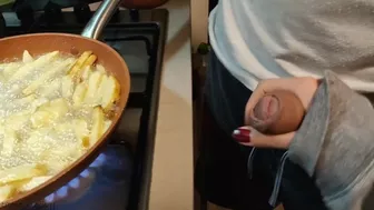 Cute girlfriend cooking in the kitchen is attacked by boyfriend ...