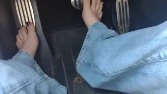 Going for a drive to the store in my jeans hard driving and pedal pumping & barefoot in public