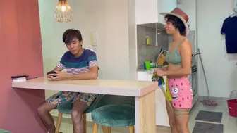 A very talented little cowgirl loves to swallow her stepbrother's cum.