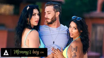 MOMMY'S BOY - Latina Stepmom Queenie Sateen & BFF Vanessa Sky Take Turns With Stepson's Big Dick!