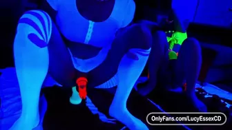 Lucy Essex CD toying my ass with glow in the dark alien knot dildo