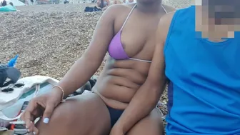 At a Crowded PUBLIC BEACH I Let Him Touch My Pussy through My BIKINI - Risky Outdoor - Nipple Slip