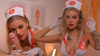 Horny nurse in latex gloves has her own treatment method