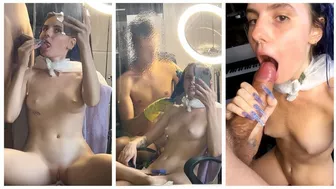 Blowjob while dyeing hair - Cum In Mouth - Darcy Dark