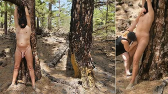 The Black Dominatrix Day 10 - Milking my Slave's Cock Outdoor, while he's tied to a Tree