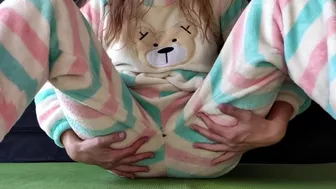 schoolgirl with small tits in pajamas masturbate pussy and squirting orgasm
