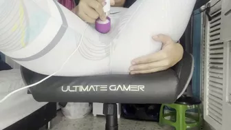 brunette having an orgasm in her yoga pants