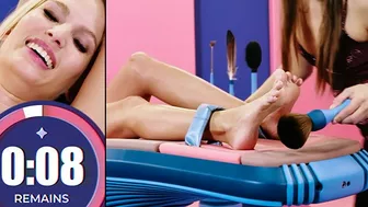 Beautiful Blonde Model Candee Licious Gets the Giggles - Feet Tickling Challenge with Talia Mint