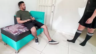 OMG my stepsister came home early from school and caught me masturbating with one of her panties...
