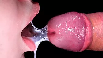 She drained my cock close up! Gently long time cum play, teasing dick and tongue working HUGE cim