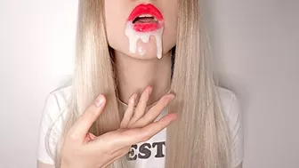 Perfect cum play! Cute girl suck this dick so wet and deep. Close up huge cum in mouth