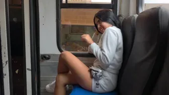 She sucks my dick on the public bus and then we end up fucking in a hotel.