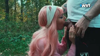 Cute lesbian got lost in the forest and ran into a forester's dick.