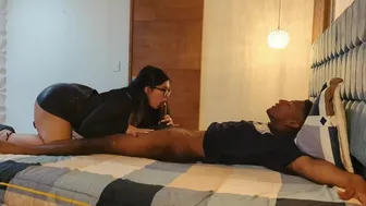 I find my best friend's boyfriend in his room and I get into his bed and fuck his giant dick