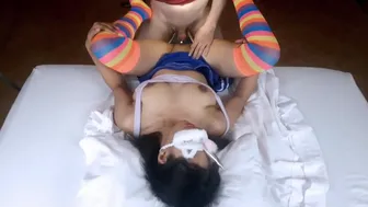 My dad's friend fucks my tight pussy in my room seeing the sexy cheerleader dress