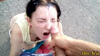 sex with a cutie on the old road a lot of cum on face and hair