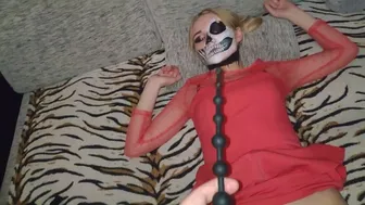 Long anal beads deep in teen girl ass. Deep anal training. Gonzo. 60fps.