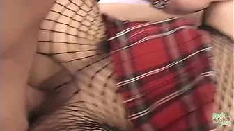 A cute boy is fucked by an Asian sex bomb dressed in stockings till she gets a facial