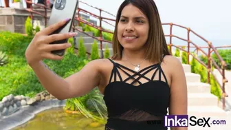 Petite Venezuelan girl performs tik toks on the street, and is approached by unknown Peruvian man