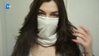 19-year-old blue-eyed Russian brunette in a bodysuit and heels gets fucked on a table