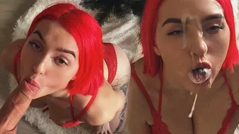 Sweet Christmas Blowjob. A Fountain Of Sperm.