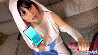 BUSTY Madonna talks on the phone with her husband while she wants hard sex with cum in her pussy