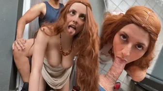 redhead girl with BIG TITS wants STRONG SEX and gives a BLOWJOB with cum on face while swearing