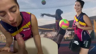 Volleyball player gets fucked by a fan in the bathroom